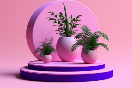 minimal display podium with tropical plants. Mockup for product design.の素材