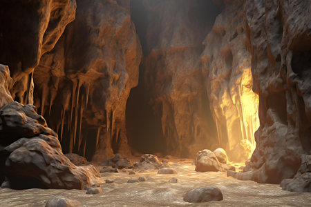 a fantasy cave with stalactites and stalagmitesの素材