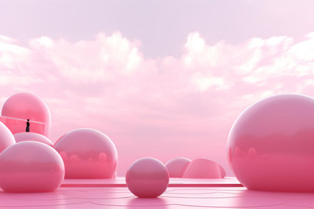 Abstract pink background with balls and sky.の素材