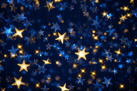 christmas stars on blue bokeh background, christmas backgroundの素材