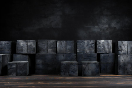 black and white wooden cubes on a dark wall backgroundの素材
