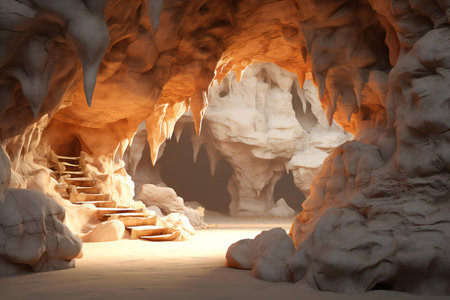 Cave with stalactites and stalagmitesの素材