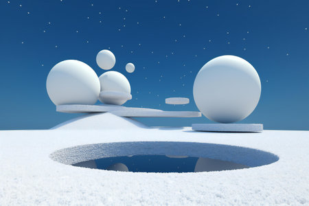 Snow globe and snowman in the blue sky.の素材