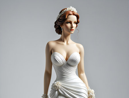 Wedding dress on a mannequin in a studio.の素材