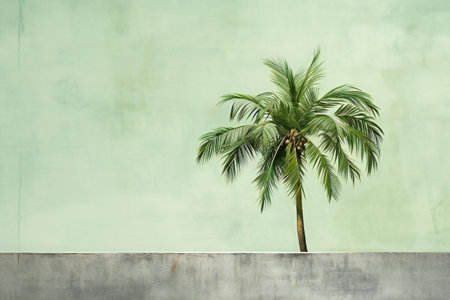 Coconut tree on a concrete wall background. Copy space.の素材