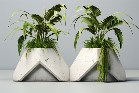 a group of tropical plants in a concrete potの素材