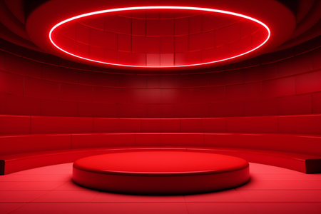 Abstract red background with round podium,の素材