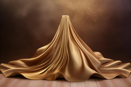 Golden silk on a brown background.の素材
