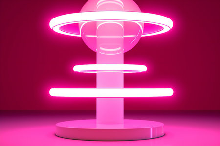 Pink podium with neon lights,の素材