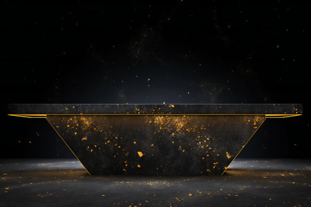 Empty black table with golden dust on dark background.の素材