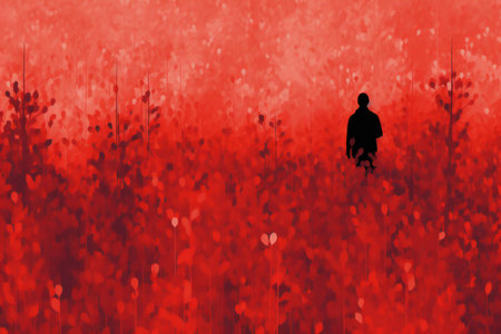 Valentine's day background with a silhouette of a man in loveの素材