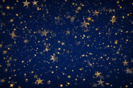 Abstract background with golden stars and sparkles.の素材