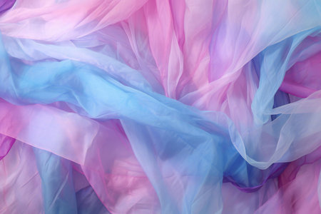 Texture, background, pattern. Crumpled pink and blue tulle fabricの素材