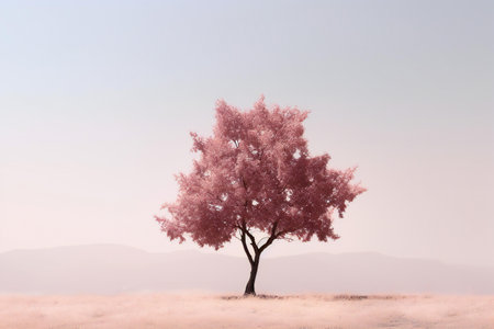 Beautiful pink tree in the meadow.の素材