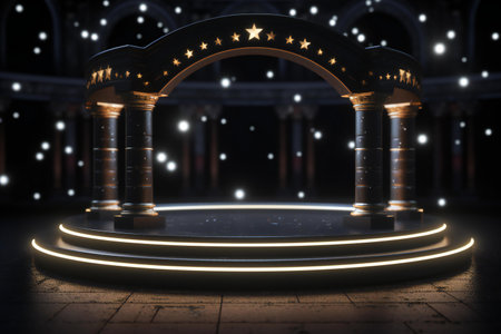 a stage in a theater with lights and decorationsの素材