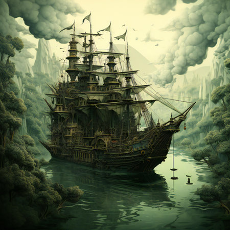 Pirate ship in the sea. Fantasy landscape.の素材