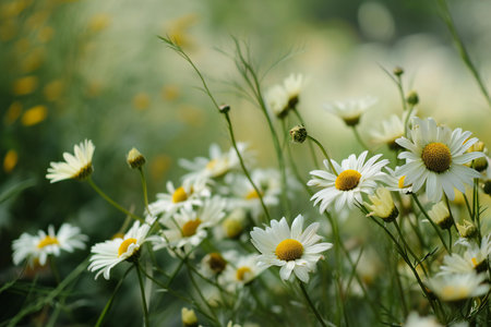 White daisies in the garden. Chamomile field.の素材