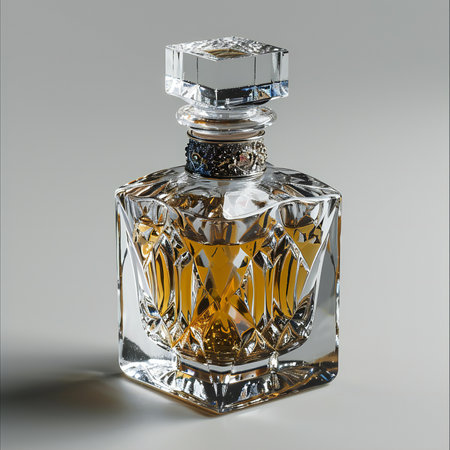 Perfume bottle on a gray background.の素材