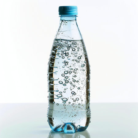bottle of water with bubbles on a white background. close-upの素材