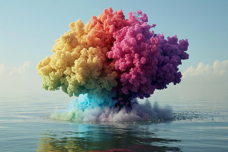 illustration of a colorful explosion with smoke in the water.の素材