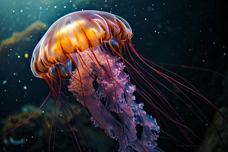Beautiful jellyfish swimming in the water. Underwater world.の素材