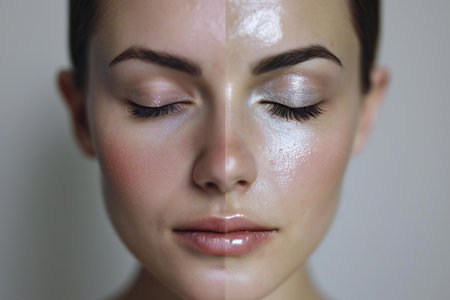 Beautiful young woman with clean fresh skin and natural make-up. Cosmetology, beauty and spa.の素材