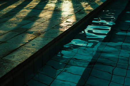 Swimming pool with sun reflections in the water. Toned.の素材