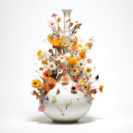 Vase with dried flowers on a white background.の素材