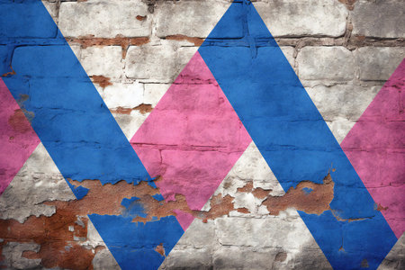 Grunge Scotland flag on old brick wall background. National flag of Scotlandの素材