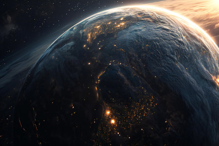 View of the planet Earth from space during a sunriseの素材
