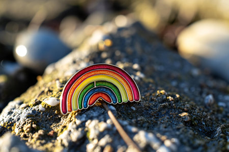Rainbow on a stone. Selective focus on the rainbow.の素材