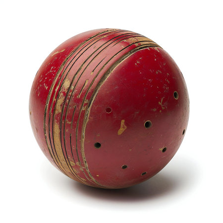 Old wooden cricket ball isolated on white background.の素材