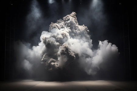 Explosion of smoke in the dark. The explosion of a bomb.の素材