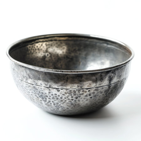 Vintage metal bowl isolated on white background,の素材