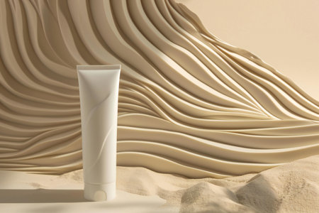 Cosmetic cream bottle on a beige backgroundの素材