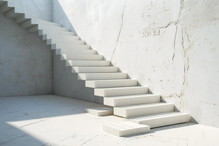 staircase in white cement wall, stairway to success conceptの素材