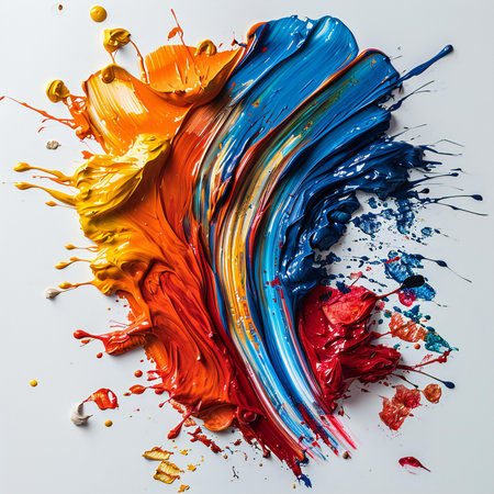 Colorful brushstrokes of oil paint on a white background.の素材