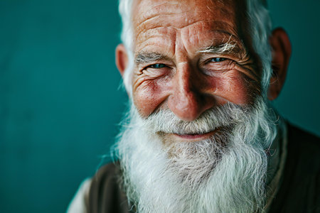 Portrait of an old man with a long white beard and mustache.の素材