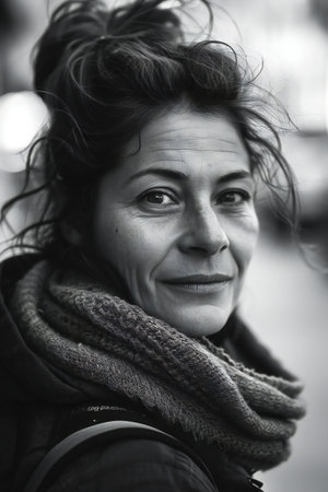 Portrait of a beautiful middle-aged woman on the street.の素材