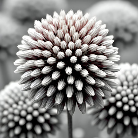Black and white photo of dahlia flower in monochromeの素材
