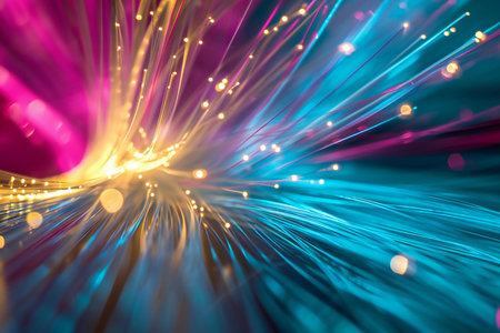 fiber optics background with lots of light spots and blurred bokehの素材