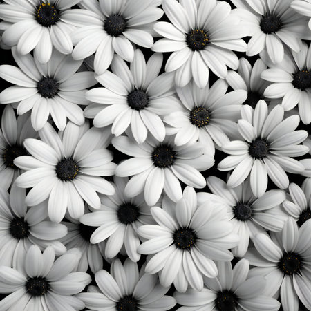 Beautiful white daisy flowers on a black background. Close-up.の素材