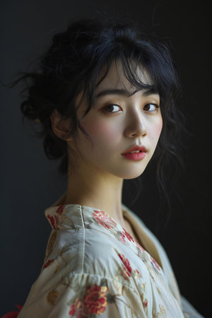 Portrait of a beautiful asian woman in a kimonoの素材