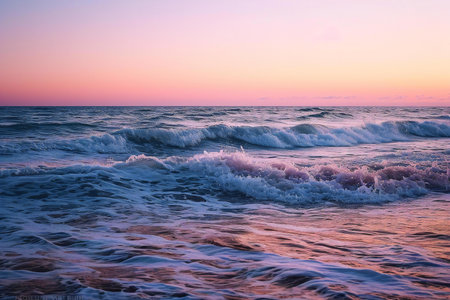 beautiful sunset on the sea, waves and sky, nature seriesの素材