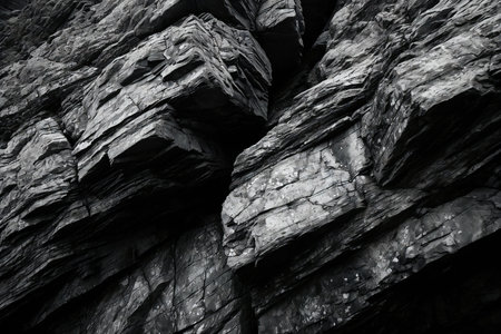 Rock texture. Black and white photo of a rocky wall. Abstract background.の素材