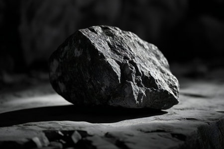 Rock in the dark. Black and white image of a stone.の素材
