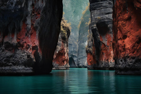 Beautiful landscape of karst cliffs and emerald water in the mountainsの素材