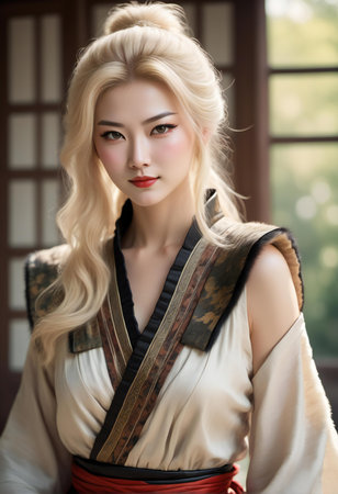 beautiful asian woman wearing kimono in japanese styleの素材