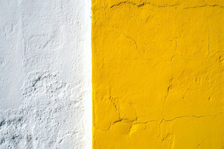 Yellow and white painted wall. Abstract background and texture for design.の素材