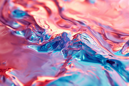abstract background of blue and pink liquid with splashes and ripplesの素材